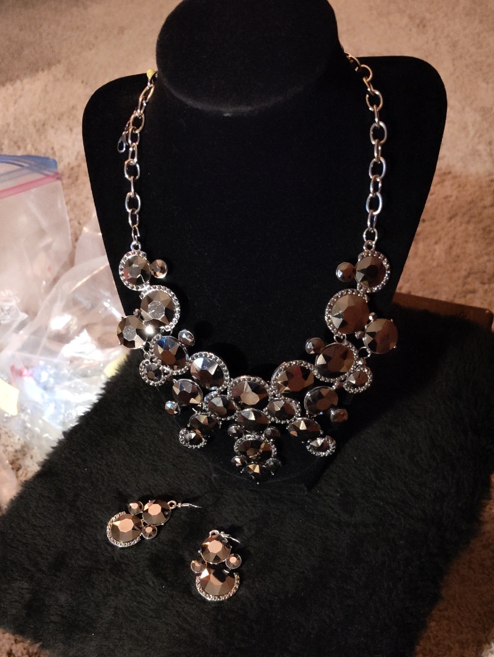 Papperrazzi Statement Black Crystal Bib Necklace and Earrings Set